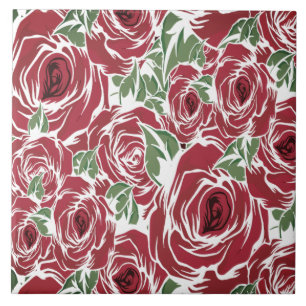 Landrosen rote grüne vintage Blumen Fliese