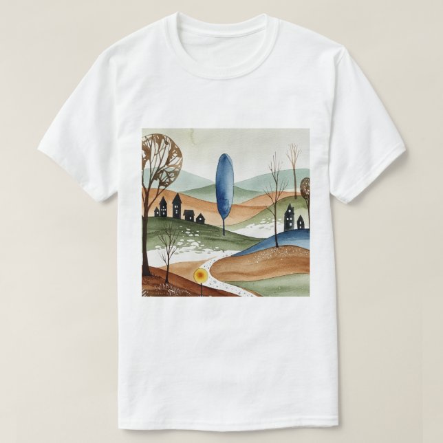 landscape of hills with small houses T-Shirt (Design vorne)