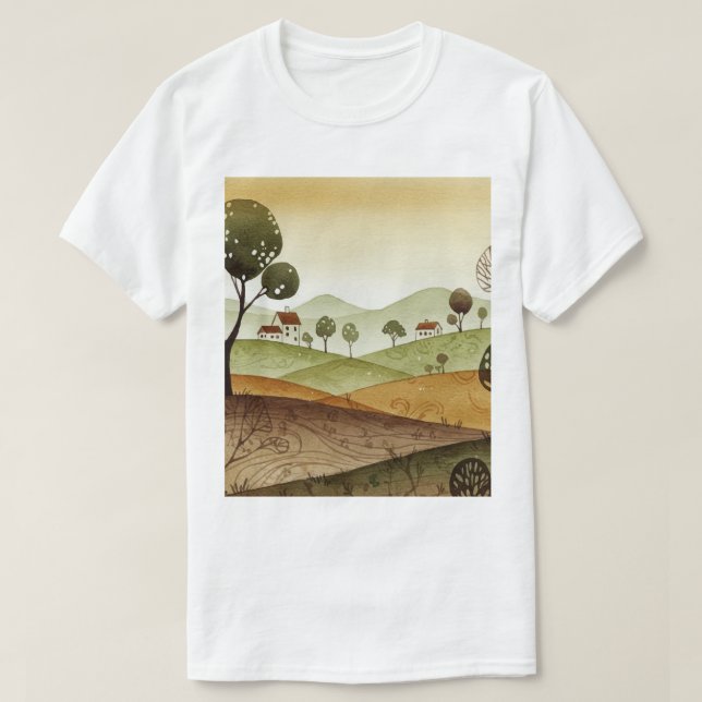 landscape of hills with small houses T-Shirt (Design vorne)