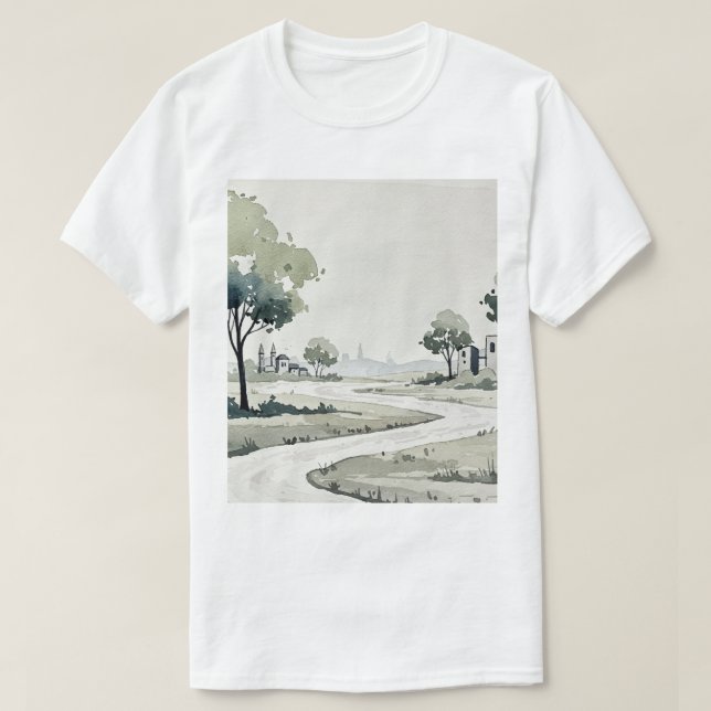 landscape of hills with small houses T-Shirt (Design vorne)