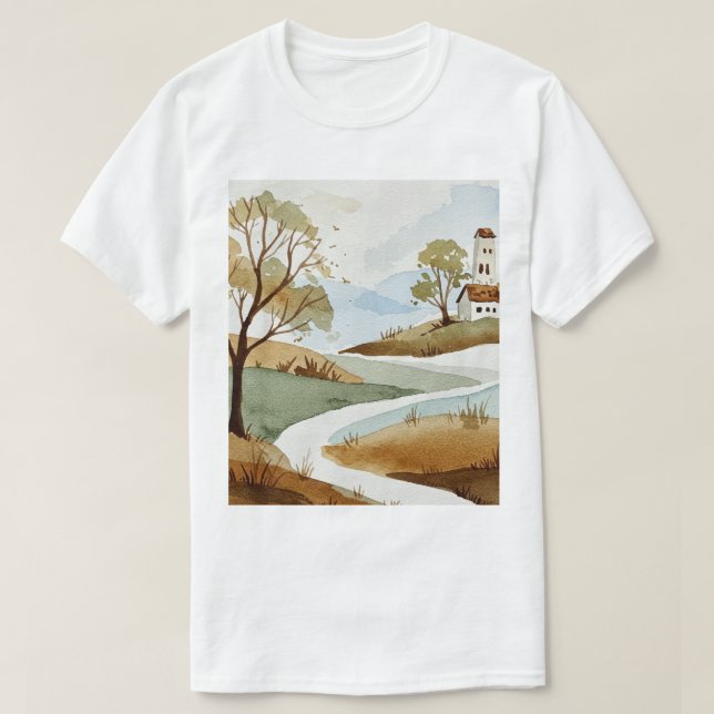 landscape of hills with small houses T-Shirt (Design vorne)