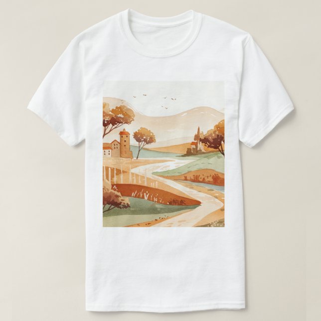 landscape of hills with small houses T-Shirt (Design vorne)