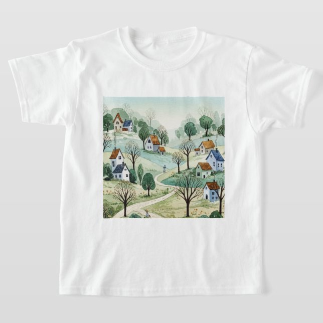 landscape of hills with small houses T-Shirt (Ablage )