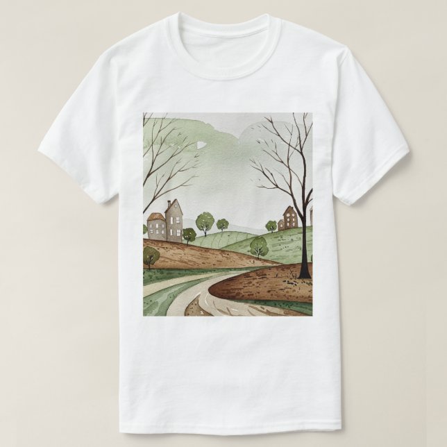 landscape of hills with small houses T-Shirt (Design vorne)
