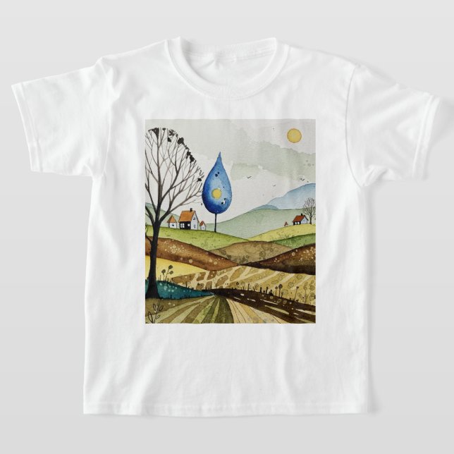 landscape of hills with small houses T-Shirt (Ablage )