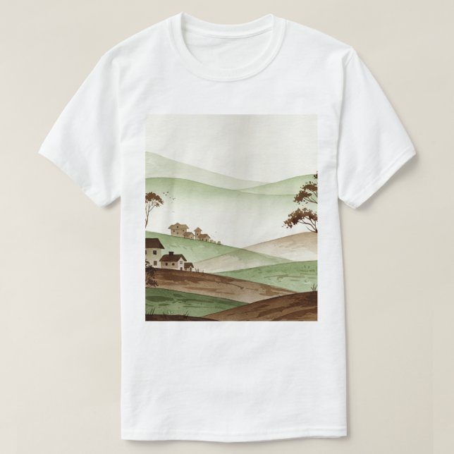 landscape of hills with small houses T-Shirt (Design vorne)