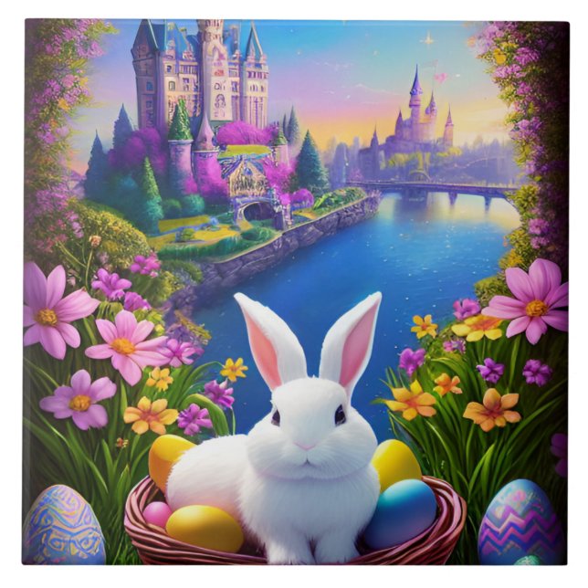 landscape with a rabbit and magical castles fliese (Vorderseite)