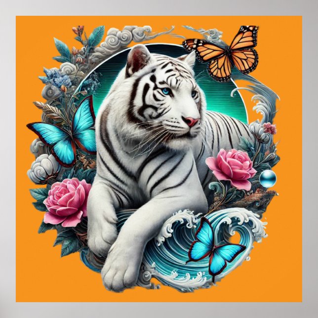 LANDSCAPE WITH TIGER, BUTTERFLIES AND FLOWERS POSTER (Vorne)