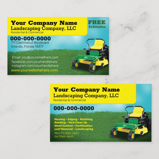 Landscaping Grass Cutting Business Card Visitenkarte (Vorne/Hinten)