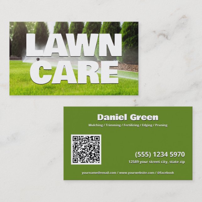 Landscaping Lawn Care Custom QR Visitenkarte (Vorne/Hinten)