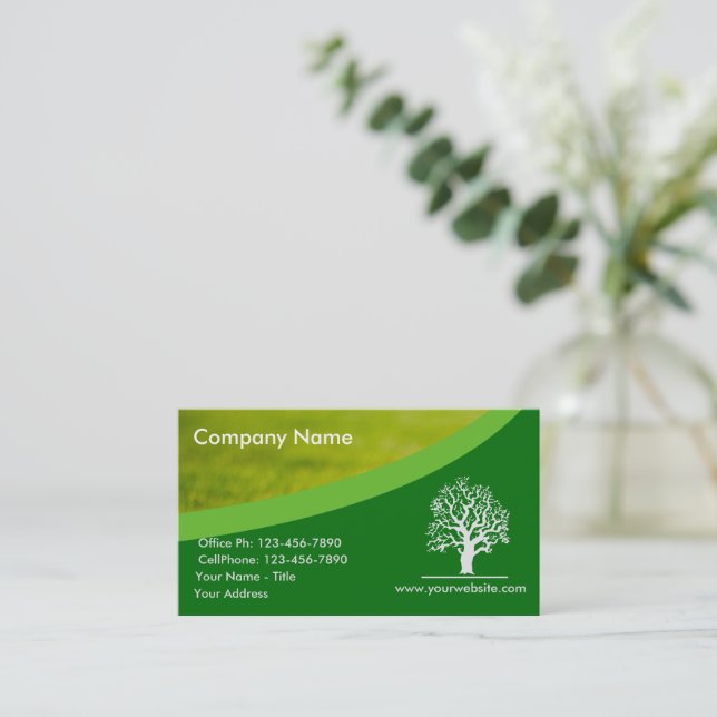 Landscaping Lawn Care Gardener Tree Business Card Visitenkarte (Stehend Vorderseite)