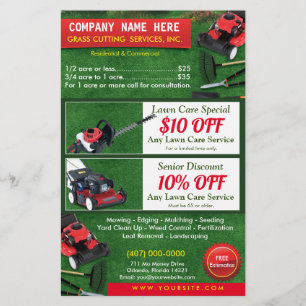 Landscaping Lawn Care Mower Halbseitenvorlage Flyer