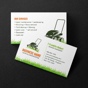 Landscaping Mow beruflich Green Orange Lawncare Visitenkarte