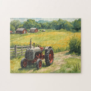 Landschaft auf dem Lande und alter Traktor Puzzle