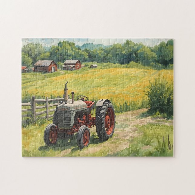 Landschaft auf dem Lande und alter Traktor Puzzle (Horizontal)