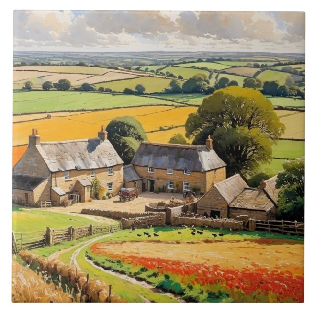 Landschaft Aussicht Rustikale Landschaft Bauernhof Fliese (Vorderseite)