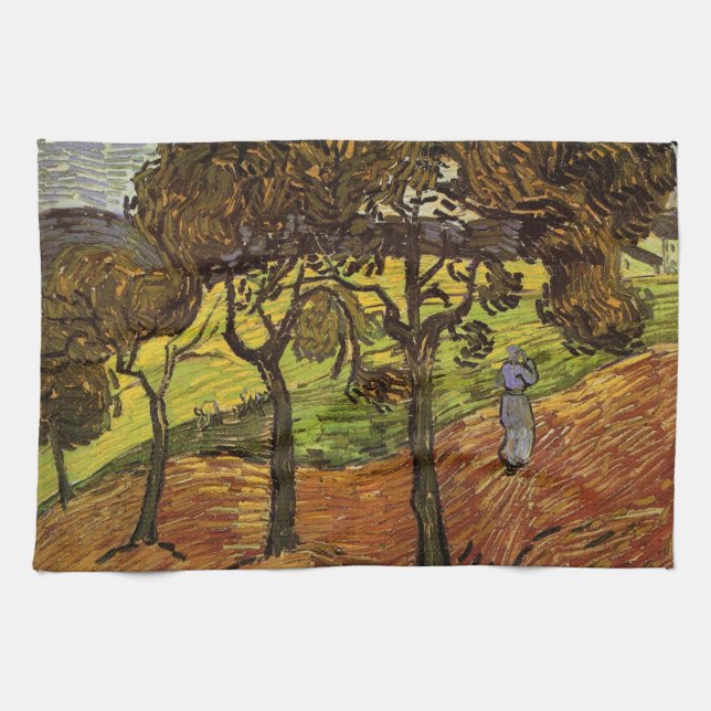 Landschaft, Bäume und Figuren von Vincent van Gogh Geschirrtuch (Horizontal)