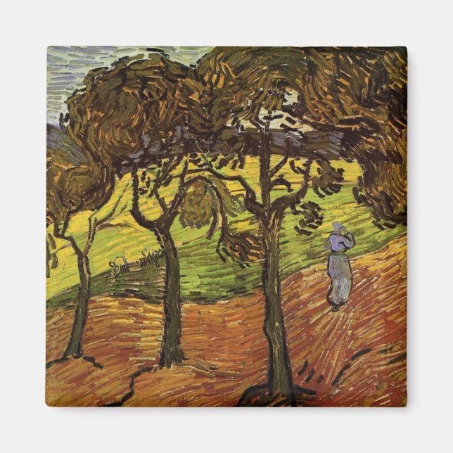 Landschaft, Bäume und Figuren von Vincent van Gogh Magnet (Vorne)