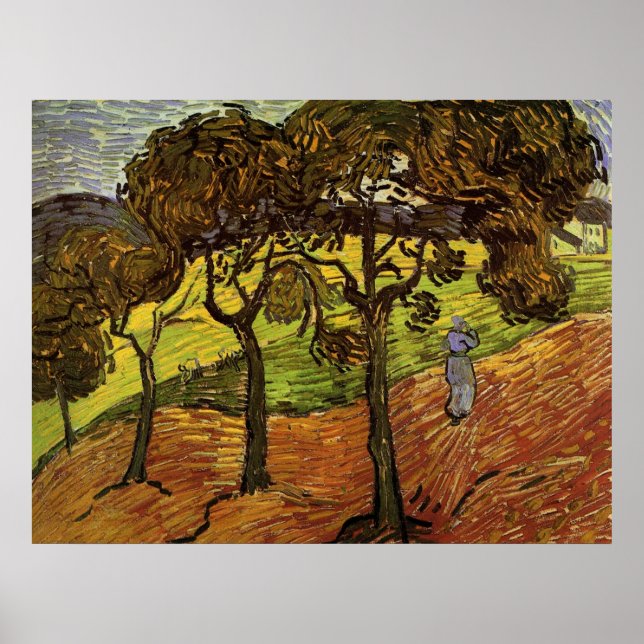 Landschaft, Bäume und Figuren von Vincent van Gogh Poster (Vorne)