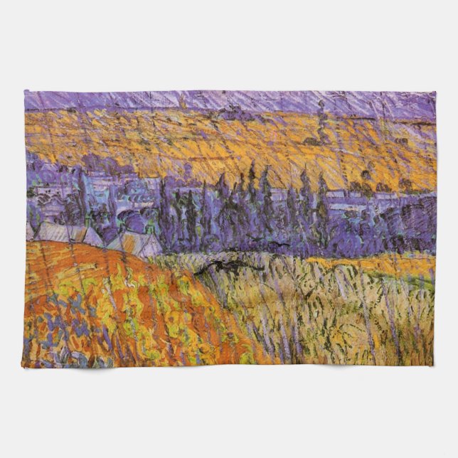 Landschaft bei Auvers in Rain von Vincent van Gogh Geschirrtuch (Horizontal)