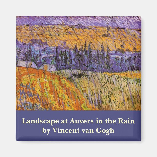 Landschaft bei Auvers in Rain von Vincent van Gogh Magnet (Vorne)