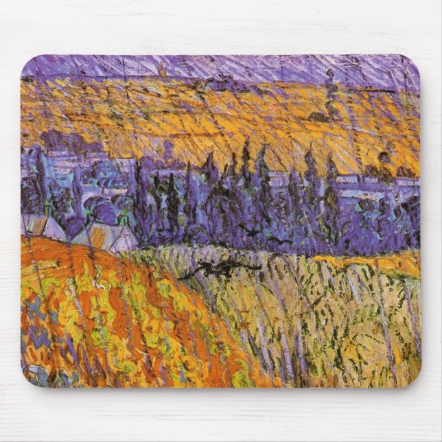 Landschaft bei Auvers in Rain von Vincent van Gogh Mousepad (Vorne)