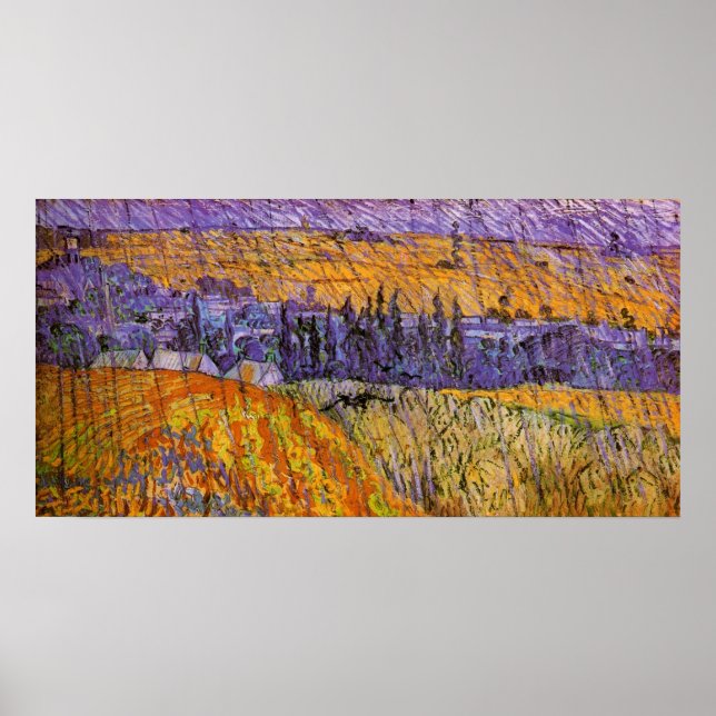 Landschaft bei Auvers in Rain von Vincent van Gogh Poster (Vorne)
