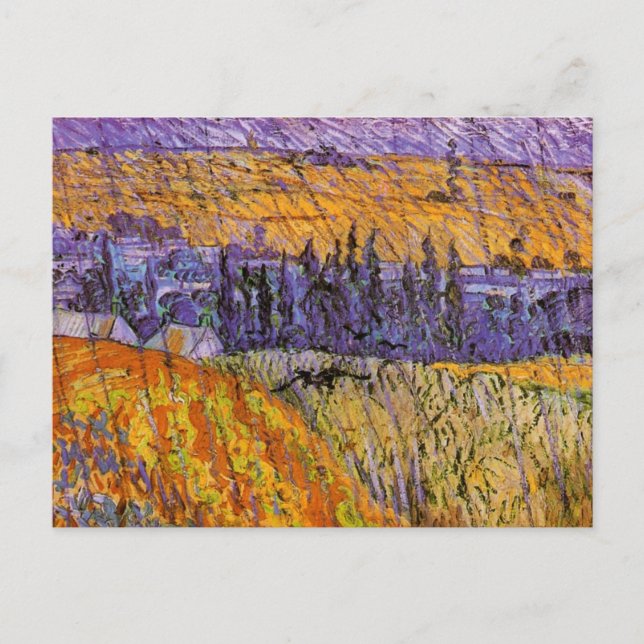 Landschaft bei Auvers in Rain von Vincent van Gogh Postkarte (Vorderseite)