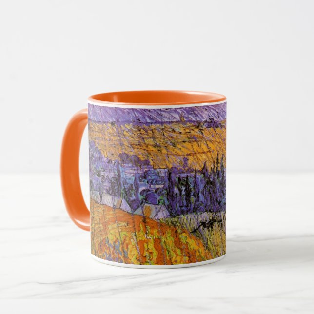 Landschaft bei Auvers in Rain von Vincent van Gogh Tasse (Vorderseite Links)