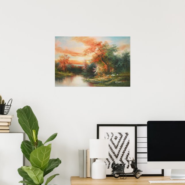 Landschaft bei Sonnenuntergang Poster (Heimbüro)