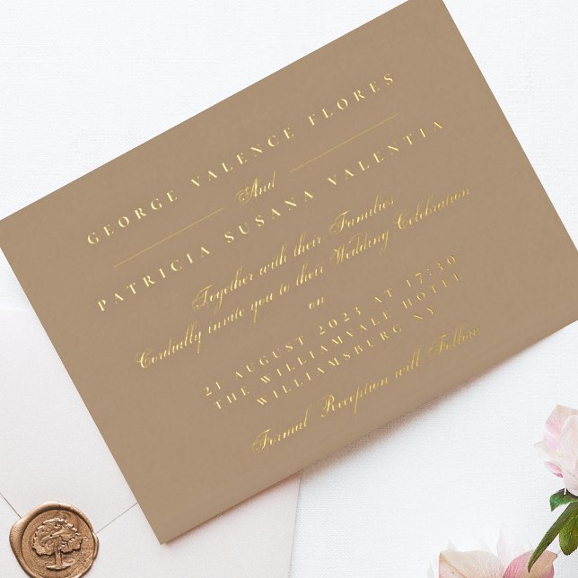 Landschaft Beige Gold Formal Kalligrafie Elegante Folieneinladung (Von Creator hochgeladen)