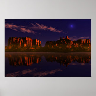 Landschaft, Berge im Sonnenuntergang Poster