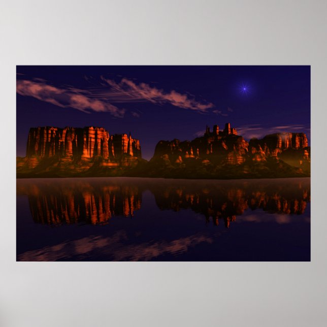 Landschaft, Berge im Sonnenuntergang Poster (Vorne)