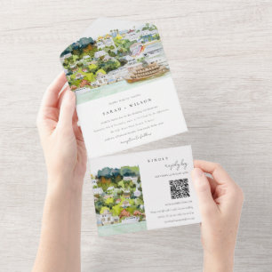 Landschaft der Kreuzfahrtschiffe - QR-Code All In One Einladung