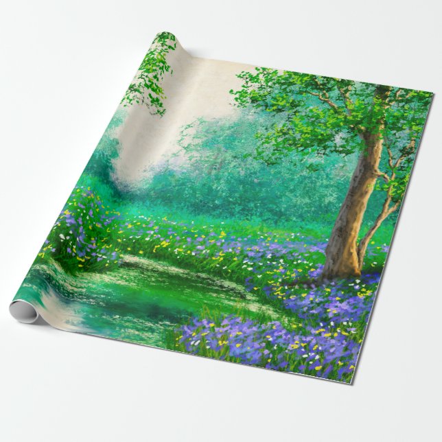 Landschaft der Ölgemälde, Frühling, Baum in den Wä Geschenkpapier (Ungerollt)
