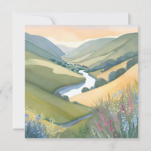 Landschaft der Rollhügel Wasserfarbe Schöne Karte