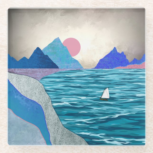Landschaft der Sailboat Cove Glasuntersetzer (Vorderseite)