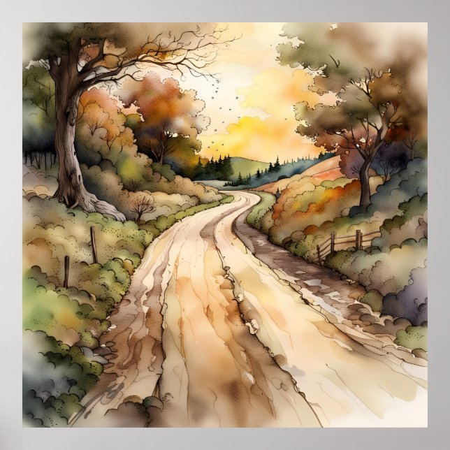Landschaft der Sunset Country Road Poster (Vorne)