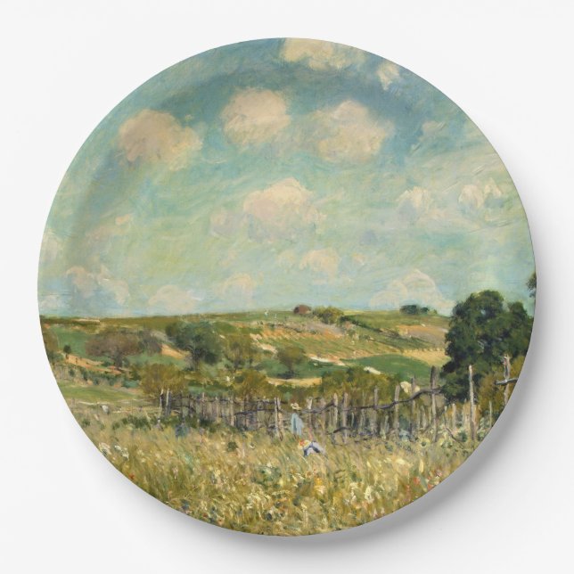 Landschaft der Wiesen (von Alfred Sisley) Pappteller (Vorderseite)