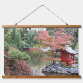 Landschaft des japanischen Gartenteichtauchs Wandteppich Mit Holzrahmen