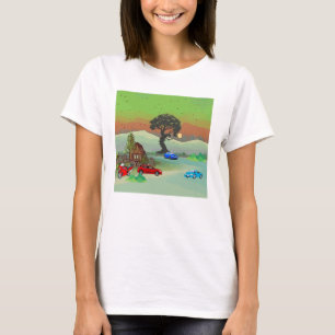 Landschaft des ländlichen Abends mit Kraftfahrzeug T-Shirt