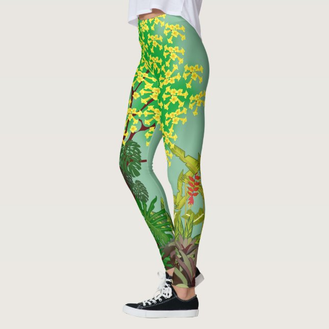 Landschaft des tropischen Gartens Grün Gelb Lila r Leggings (Links)