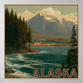 Landschaft einer Küstenstadt in Alaska Poster