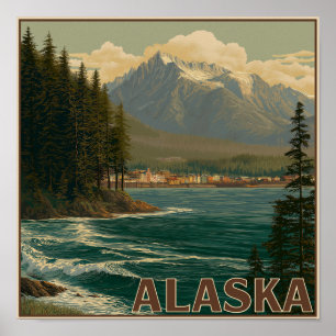 Landschaft einer Küstenstadt in Alaska Poster