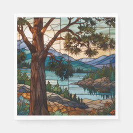 Landschaft einer rustikalen Bergkette in Buntglas Serviette