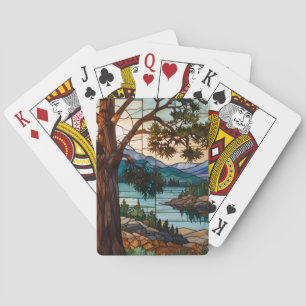 Landschaft einer rustikalen Bergkette in Buntglaso Spielkarten