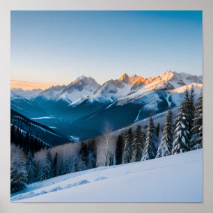 Landschaft eines schneebedeckten Berges Poster