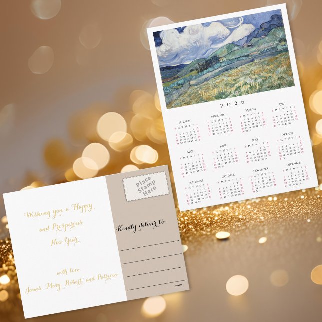 Landschaft Frankreich Vincent Van Gogh 2026 Kalend Feiertagspostkarte (Landscape France Vincent Van Gogh 2026 Calendar Holiday Postcard)