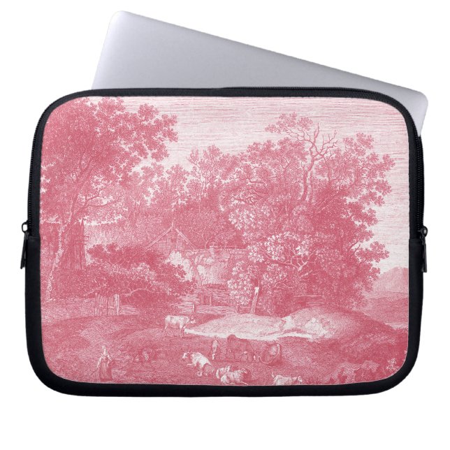 Landschaft Franzosen Pink Toile de Jouy Shabby Laptopschutzhülle (Vorderseite)