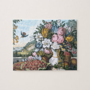 Landschaft, Frucht und Blumen Puzzle